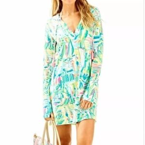 Lily Pulitzer Sz XS Rylie UPF Hooded Cover Up Sea Salt & Sunrope Tassel Dress